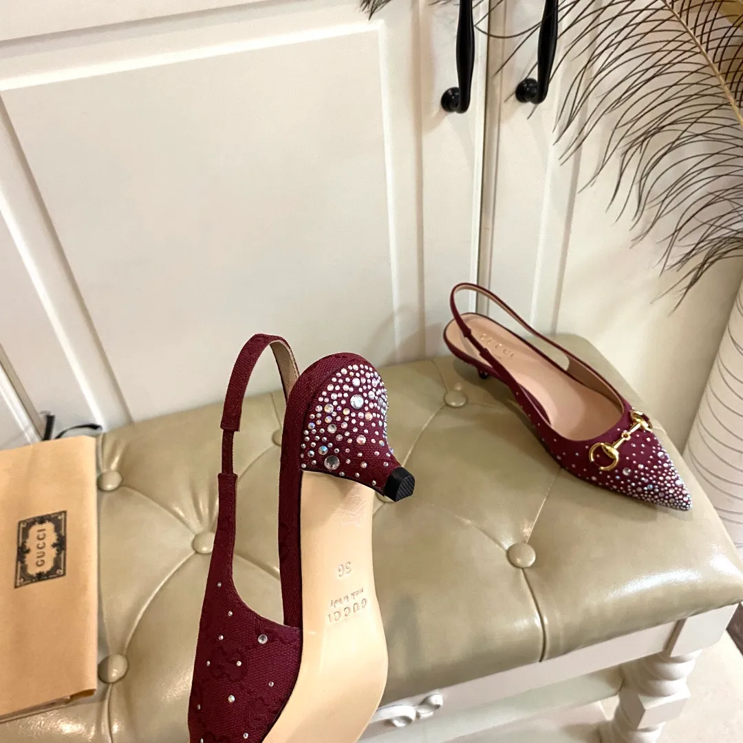 👟👟Ex-factory price 660👟👟, Gucci high heels, original canvas embellished with bright crystals, sheepskin lining, leather outsole, size 35-40 (41 customized, non-refundable)
